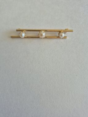 Vintage Brooch Faux Pearl Double Bar